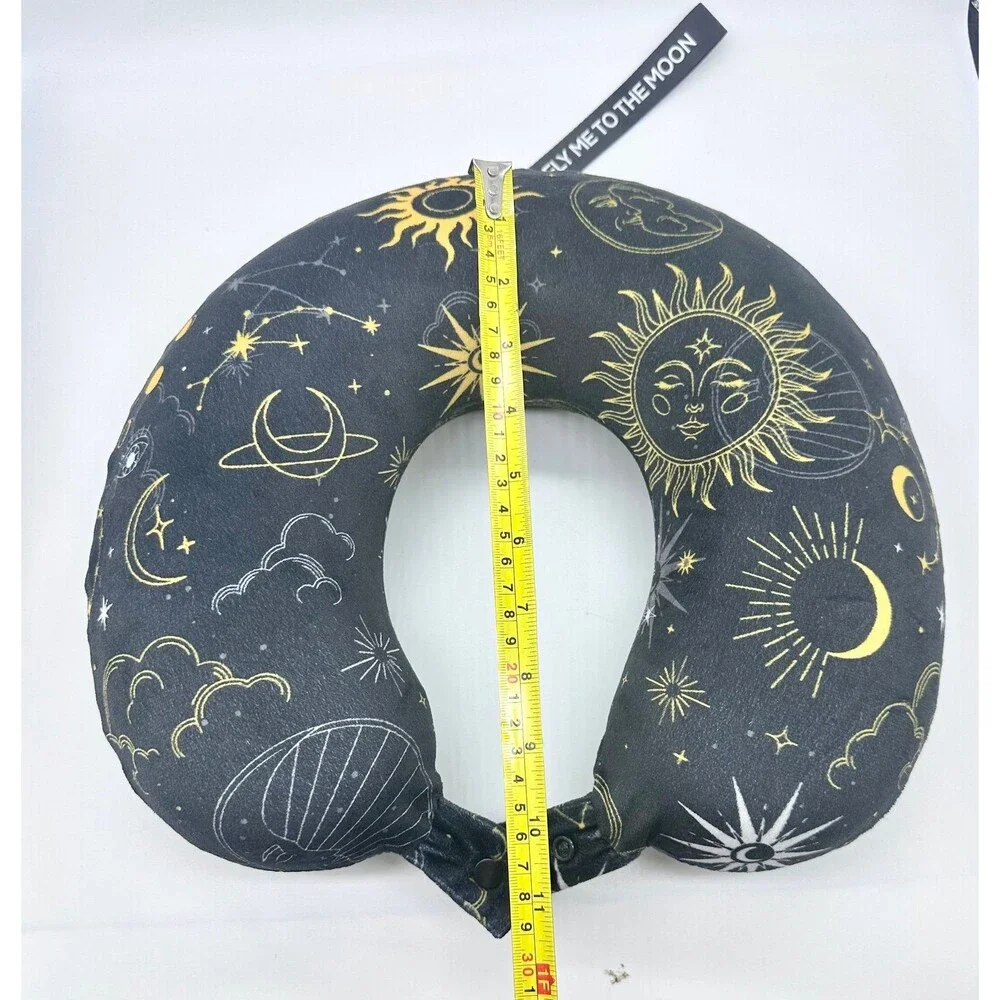 Miamica Black Celestial-themed neck pillow features Gold Yellow Sun and Moon